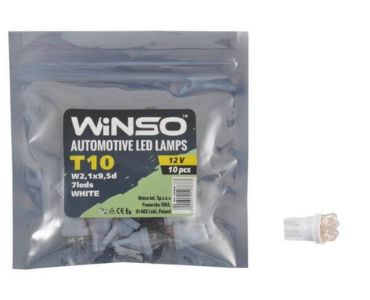 LED лампи для авто - Автолампи WINSO 12V FLUX T10 W2.1x9.5d 7LEDS white 10шт.уп. 127670 - ЛЕД лампочки для авто