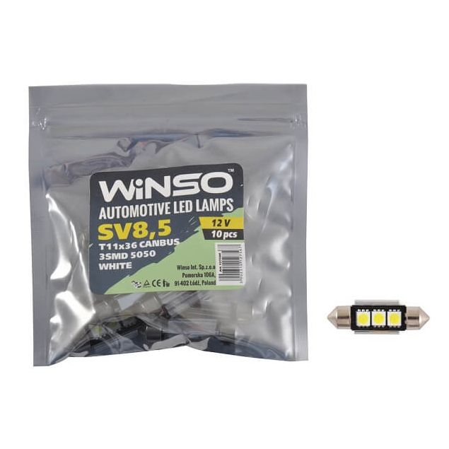 LED лампа Winso C5W 12V SMD5050 SV8.5 T11x36 Canbus 127560 - 1