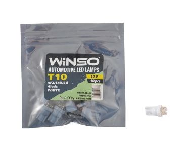 LED лампи для авто - Автолампи WINSO 12V FLUX T10 W2.1x9.5d 4LEDS white 10шт.уп. 127660 - ЛЕД лампочки для авто