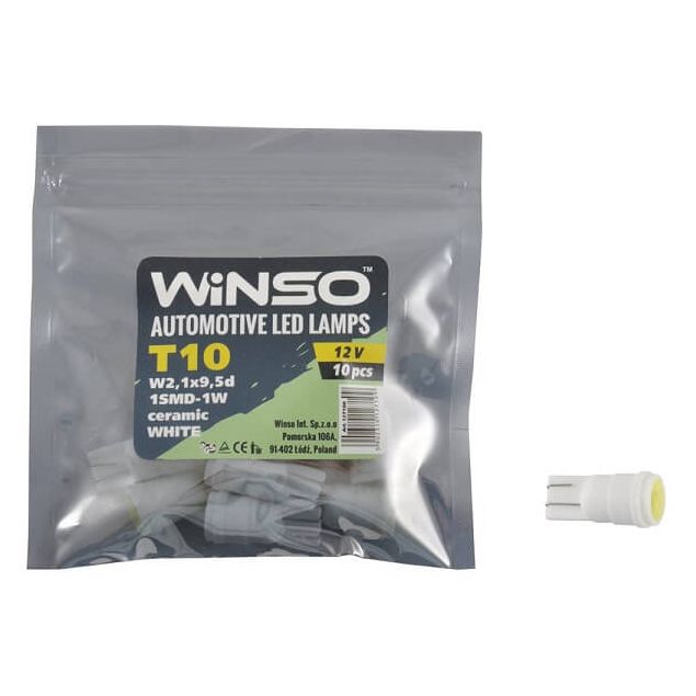 LED лампа Winso T10 12V SMD W2.1x9.5d Ceramic 127100 - 1