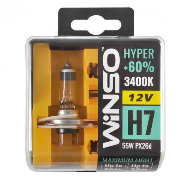 Галогенные лампы Winso HYPER +60% H7 12V 55W PX26d 3400K 2 шт (712730) - 1